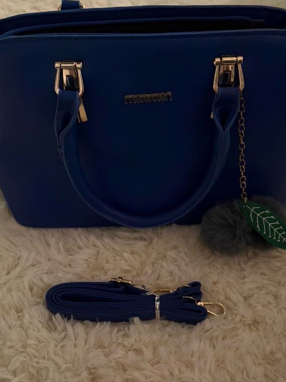 Nina Royal Blue Mini Satchel with Pom Charm